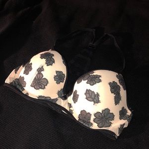 PINK nude & black lace strappy racer back bra